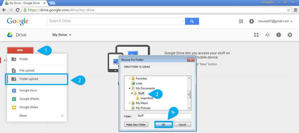 Uploading Files and Folders on the Google Drive